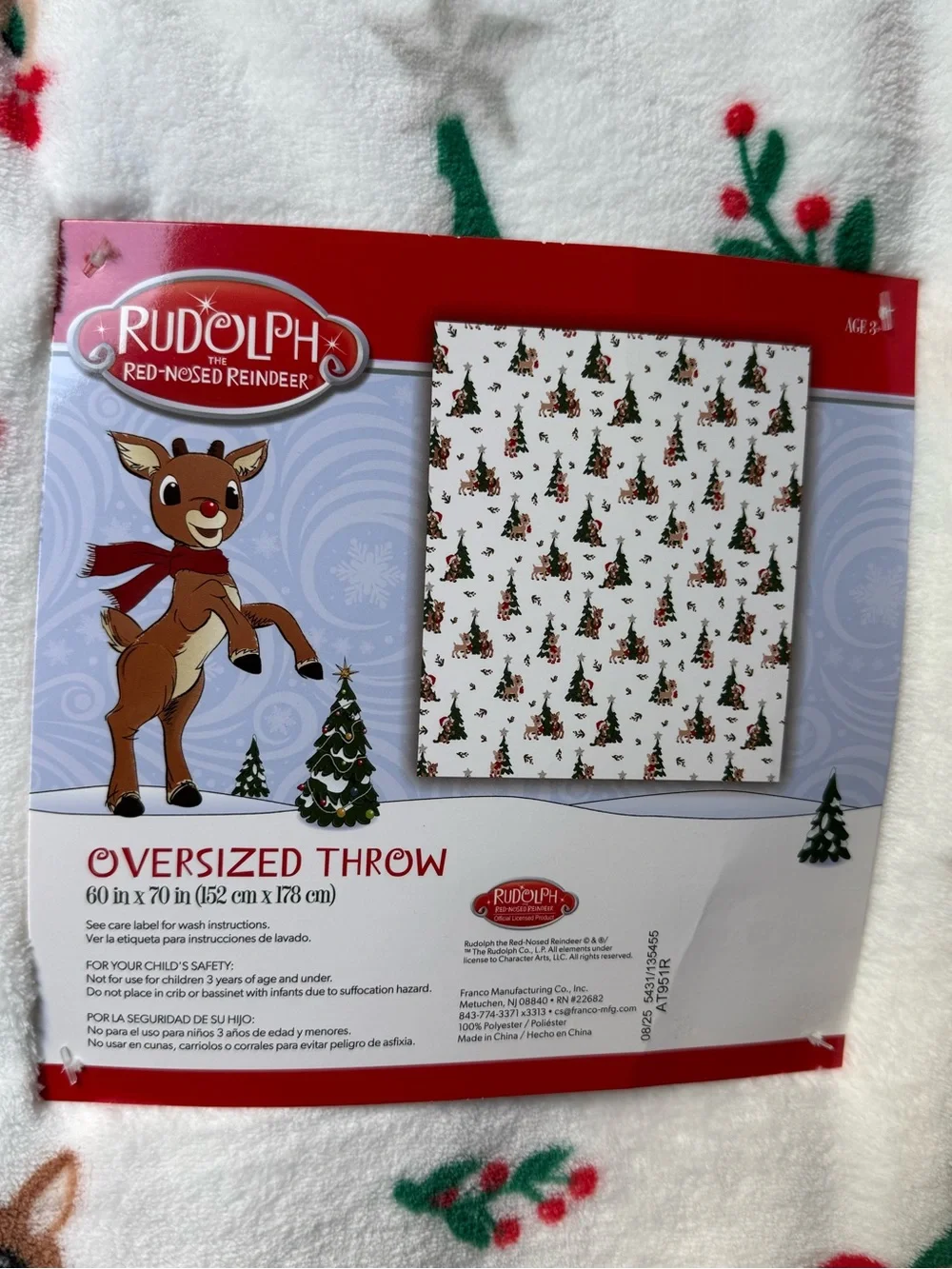 Rudolph the Red-Nosed Reindeer Christmas throw (NWT)